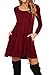 AUSELILY Women's Pockets Casual Swing T-Shirt Dresses (S, 10-Long Sleeve-Wine Red)