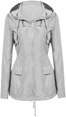 Womens Waterproof Lightweight Raincoat Hoodie Windproof Coat Outdoor Rain Jacket (Gray, S)