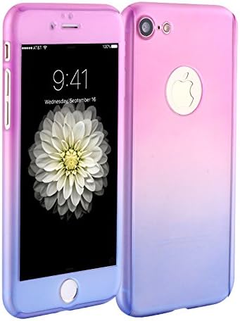 iPhone 7 case,sxxissky[Rainbow Series] 2 in 1 Ultra Thin Full body Coverage [Gradient Ramp Colorful/Pink-Purple] with [Tempered Glass Screen] Slim PC Hard Protective Case Cover&amp;Skin for Apple iPhone7