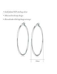 Carleen - Pendientes de aro de plata de ley 925 chapados en oro de 0.079 in de alto pulido, redondos, para mujeres y niñas, todos los tamaños