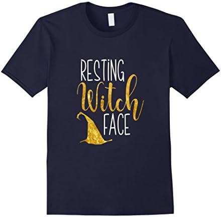 Mens Resting Witch Face Halloween Costume T-Shirt Pretty Gold Tee Large Navy