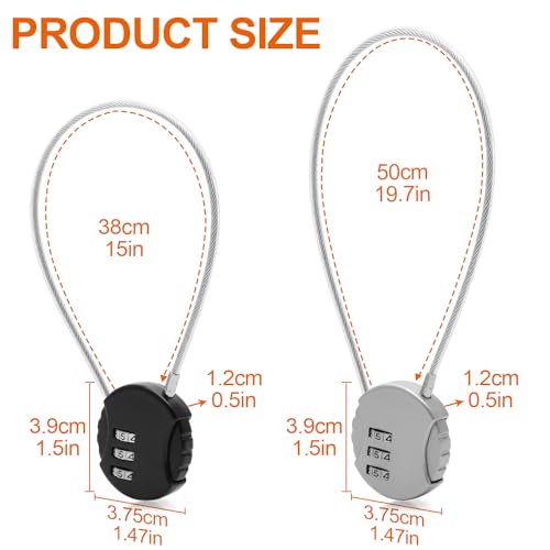 4 Pieces Steel Cable Lock with Combination, 3 Digit Combination Padlocks, Long Rope Padlock, Small Suitcase Padlocks for Aircraft (2 Sizes)