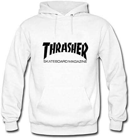 Tomoin Men's Thrasher Skateboard Hoodies Long Sleeve O Neck Hoody Large White