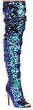CR Julia-1 Thigh High Over Knee Sequin Sparkle Open Toe Stiletto Heel Boot Hologram Multi Color