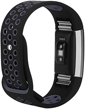 for Fitbit Charge 2 Bands, Wristband Adjustable Comfortable Soft Silicone Replacement Band for Fitbit Charge 2 Fitness (Black & Gray, Large (6.7”-8.1”))
