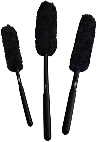 HOM Premium Wool Wheel Brushes Kit (3 Brushes) Scratch Free Brushes for Rims and Auto Detailing, Wheel Woolies, Rubber Grips, Holes in Handles, Detailing Kit, Durable Custom Design, Wheel Brush