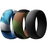 Aven Mens Silicone Wedding Ring - 3 Rings Pack - 8.7mm Wide(2mm Thick)- Navy , Camo, Black