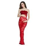 D&J DON&JUDY Maternity Photography Props Sexy Dress See-Through Maxi Maternity Lace Dress (Burgundy)