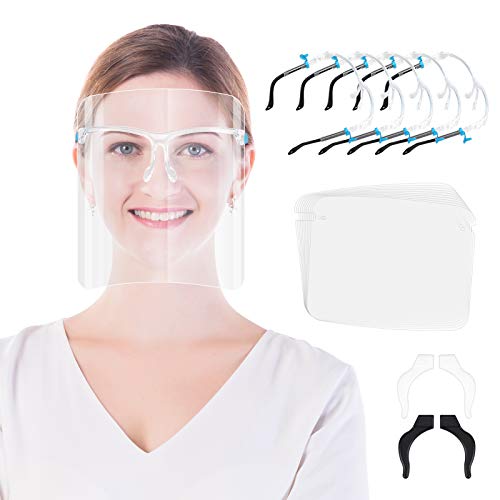 5 Pack Safety Face Shield with Glasses Frames Reusable Adjustable and