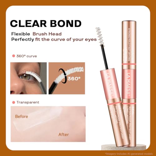 LA MAESII Lash Glue Bond and Seal Clear, Lash Cluster Glue, 2 in 1 Bond & Seal Waterproof, Eyelash Glue Strong Hold Lash Adhesive, Latex Free, 10ml (Clear)
