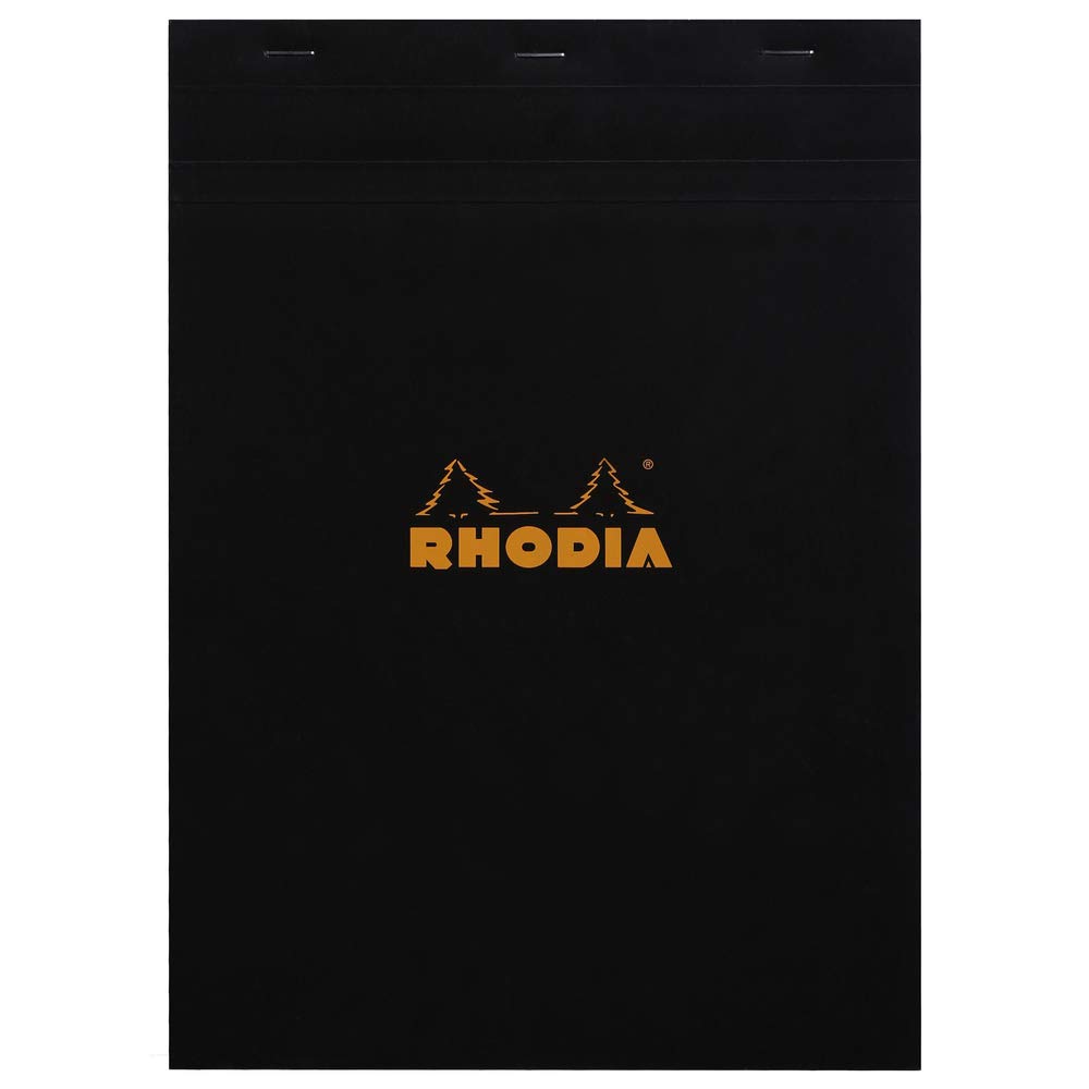 RHODIA 182009C - Bloc-Notes Agrafé N°18 Black - A4 21 x 29,7 cm - Petits Carreaux - 80 Feuillets Détachables - Papier Clairefontaine 80 g/m² - Couverture en Carte Enduite Souple