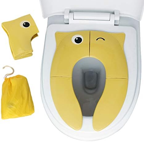 Folding Travel Potty Training Toilet Seat, Reusable Non Slip Silicone Design Pads Potty Toilet Cover Liners with Carry Bag, for Babies, Toddlers and Kids, Yellow