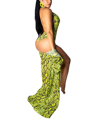 Women Sexy V Neck Boho Print Bikini Swimsuit with Long Kimono Cardigan Cover Ups