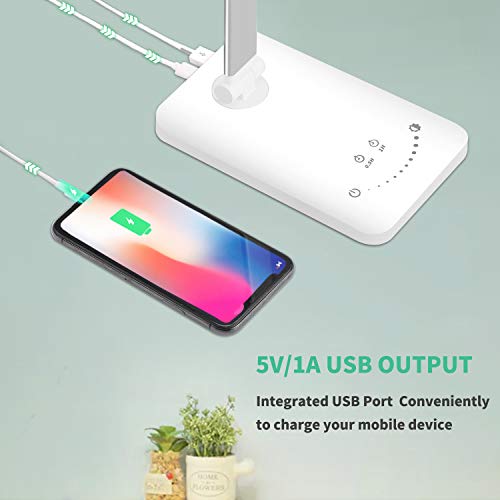LED Desk Lamp - YIIMER Dimmable Office Desk Lamps with USB Charging Port, Eye-Caring Table Lamp with 5 Color Modes and 5 Brightness Levels, Touch/Timer/Memory Function Light for Reading, Working