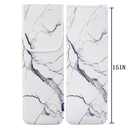 Bluecell Heat Resistant Neoprene Curling Iron Holder Cover Bag Flat Iron Curling Wand Travel Case Pouch 15 x 5 Inches,White Marble Pattern