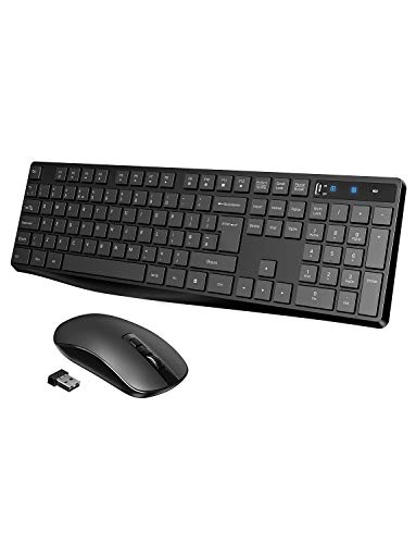 Wireless Keyboard and Mouse Set,VicTsing Stylish Full-Size Keyboard & Quiet Mouse Combo, Super Energy-Saving, 2.4GHz Wireless Simple Connect with Desktop Computer, Laptop, PC, Windows etc.- UK, Layout