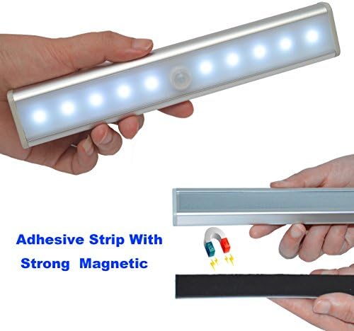 Motion Sensor Closet Lights Light Anywhere Portable Wireless USB Rechargeable 10 LED Cabinet Lighting Wardrobe Stairs Step Light Bar Night Light Safe Lights with Magnetic Strip 1 Pack