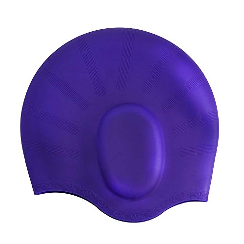 Non-toxic tasteless durable High elasticity Waterproof Dry hair Oversized Silicone swimming cap Unisex children Adult Curly hair Long hair (purple)