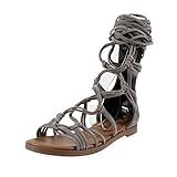Breckelles DG23 Women Suede Knotted Peep Toe Lace Up Wrap Gladiator Flat Sandal