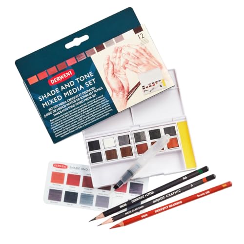 Derwent Shade & Tone Mixed Media Set, 16 Piece Set, Natural Paint Colours with Inktense, Graphitint, Pencils & Tinted Charcoal, Professional Quality, 2305903