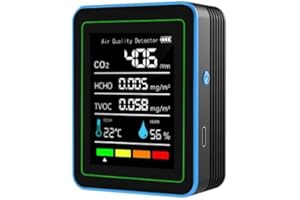 E-SHIDAI 5-in-1 Air Quality Monitor Indoor,Indoor Portable CO2, HCHO,TVOC,Humidity,Temperature,Air Quality Space Clean Air Monitor (Black Blue)