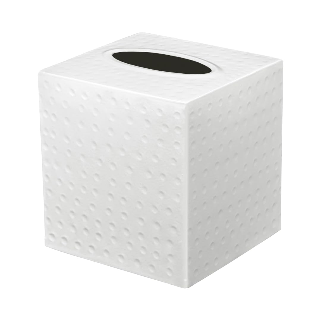 Monarch Abode Hand Hammered Tissue Box Cover Square, White Tissue Holder for Bathroom, Square Metal Dresser Accessories for Home, Decorative Tissue Box Holder, Classic White Handcrafted Tissue Cover