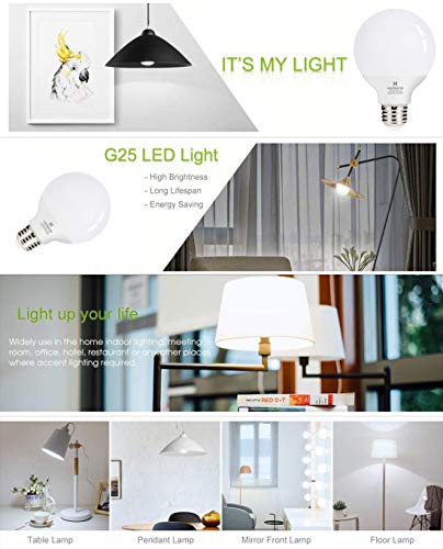 G25 LED Vanity Light Bulb Hansang 5W (60W Incandescent Equivalent) 2700K Soft White,Decorative Globe Light Bulbs,E26 Base,500LM Perfect for Bathroom/Vanity Makeup Mirror,Non-Dimmable,4 Pack - Thumbnail 7