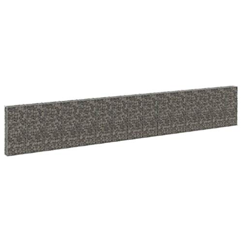 HLLNME Steinzaun Steinkorb Steingabione Gabion Säule, Gabionenwand mit Abdeckung Verzinkter Stahl 900x30x150 cm
