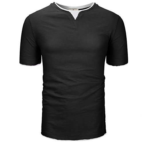 Derminpro Men\'s Short Sleeve Casual Contrast T-Shirt Black XX-Large