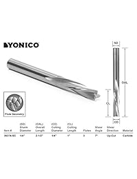 yonico 36314-sc CNC Router Bit corte bajo Helix Down Long Reach 1 4" x 1" X 1 4" X 2   1 2" 1 4" vástago