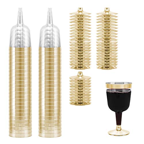 50 Gold Rimmed Disposable Wine Glasses 7 Oz. Premium Clear Hard