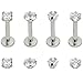 4PCS Labret Monroe Lip Ring/ Tragus/ Helix Earring Piercing,Surgical Steel Hypoallergenic Lead and Nickel Free, 8mm Bar Length 3mm Cubic Zirconia (4PCS:silver)