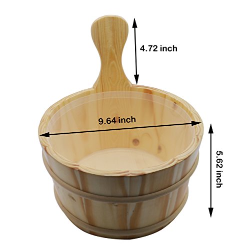 MAYMII 1 Gallon Handmade Wooden Sauna Bucket with Plastic Liner and Ladle SPA Accessory - Thumbnail 2