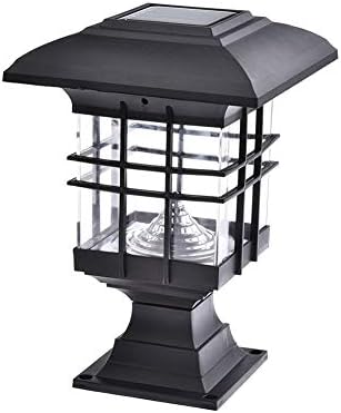 Wapipey American Retro Solar LED Column Light Outdoor Aluminum Rustproof Metal Pillarlantern Antique Villa Courtyard Lighting Post Light Acrylic Super Bright IP55 Waterproof Bollard Light