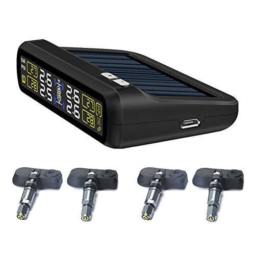 Catinbow TPMS Tire Pressure Monitoring System, Solar Power Tire Pressure Gauge with 4 Internal Sensors Automotive Wireless Connection Real-Time Tire Pressure Monitor for Vehicle (Black)