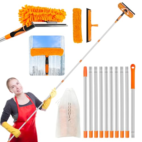 Window Cleaning Tools Window Squeegee: 2 in 1 Double-Sided Professional Cleaner Window Washing Kit with Extension Pole 4.5M Duster for High Ceilings Microfiber Scrubber for Indoor Outdoor High Glass