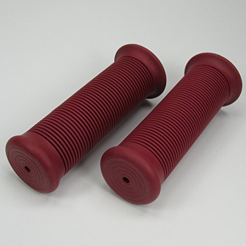 RED Ribbed Rubber Motorcycle Grips Fits 1" Handlebars Bars and Exterior Cables - Harley Bobber Chopper Cafe Racer Brat Vintage Classic Finned