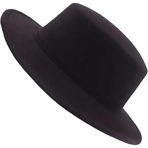 Classic Fedora Flat Hat, Vintage British Felt Boater Hat with Wide Brim & Adjustable Drawstring for Causal Wear