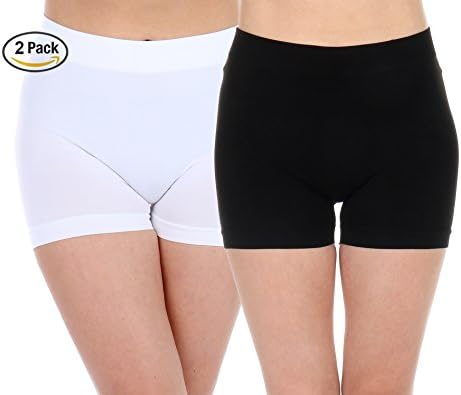Thin Mini Stretch Shorts for Women- Reg.(XS, S, M), Plus Size(L, 1XL, 2XL) –Great for Sports to Wear Under Dress Skirt (Plus Size (L,1xl,2XL), 2pk-Black,White)