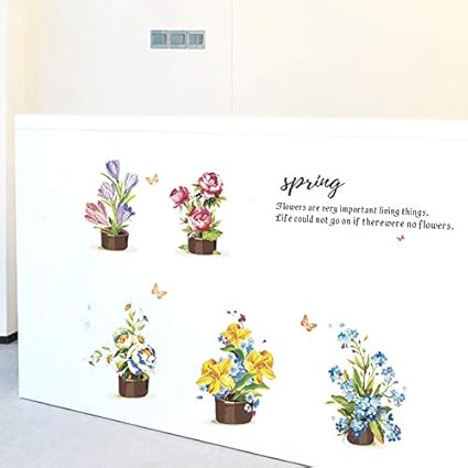 Printemps Citations Fleurs Autocollants Pour Le Mur Maison Salon Decorations Autocollant Sur Le Cabinet Bricolage Stickers Murale Pvc Decor Mur Art80 75 Cm Amazon Fr Bricolage