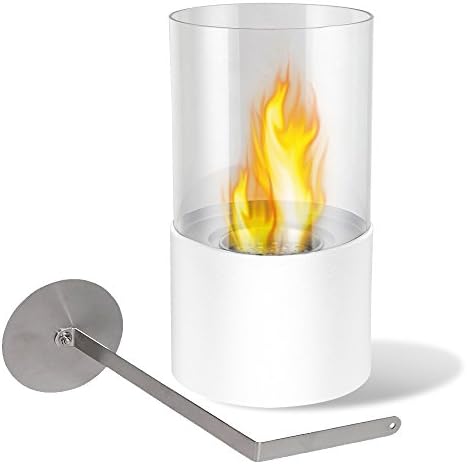 【CLEARANCE】Wolfire Candlelight TableTop Portable Bio Ethanol Fireplace Stainless Steel Ventless Burner with Glass Guard (White)
