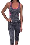Selowin Womens Active Gym Sport Fitness Racerback Tank and Mid-Calf 2 Piece Tracksuit