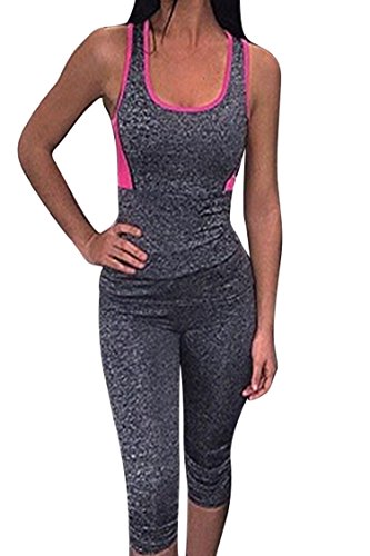Selowin Womens Active Gym Sport Fitness Racerback Tank and Mid-Calf 2 Piece Tracksuit