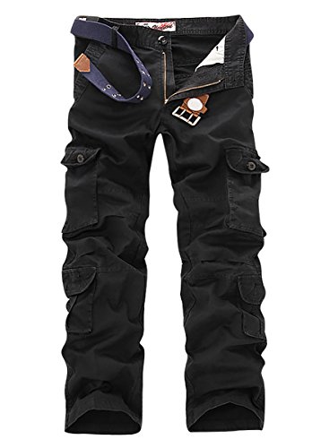 Aubig Men s Military Army Pants Casual Tactical Trousers Multiple Pocket Cargo Pants-Black 36