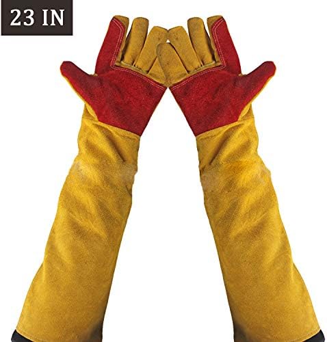 Extreme Heat & Fire Resistant Welding Gloves Leather Scratch/Bite Resistant Protective Gloves 23-Inch.Mitts for Oven/Grill/Fireplace/Furnace/Stove/Pot Holder/Tig Welder/Mig/BBQ/Animal handling glove