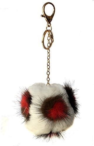 Becool Rabbit Fur Dots Fur Ball Charm Key Chain for Car Key Ring or Bag (Red)