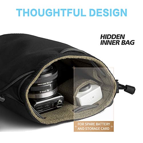 BEIYANG Drawstring Bag Mirrorless Camera Case, Waterproof DSLR Bag Soft Portable Lens Case Gadget for Traveling Outdoor and Canon Nikon Sony Pentax Olympus Polaroid Shockproof Yellow Green Black - Thumbnail 3
