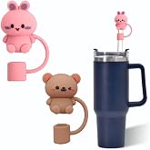 Teddy Bear and rabbit Straw Cover for Stanley 40&30 Oz Cup, 10mm Silicone Straw Covers Cap for Stanley Cup Accessories, Cute 