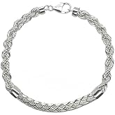 Savlano 925 Sterling Silver 4mm Rope Chain with Braided Bar Bracelet 7.5 Inches for Women Comes in Rose - Gold - Silver with a Gift Box
