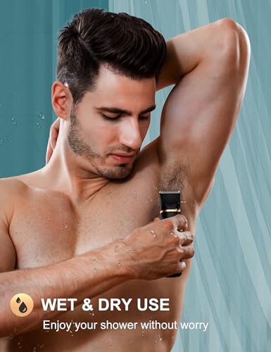 Men's Intimate Shaver, 3-in-1 Nose Hair Trimmer and Razor, Electric with Standing Charging Station, Wet and Dry Use, Razor Men's Intimate Area for Chest Legs Armpit Groin Nose, IPX7